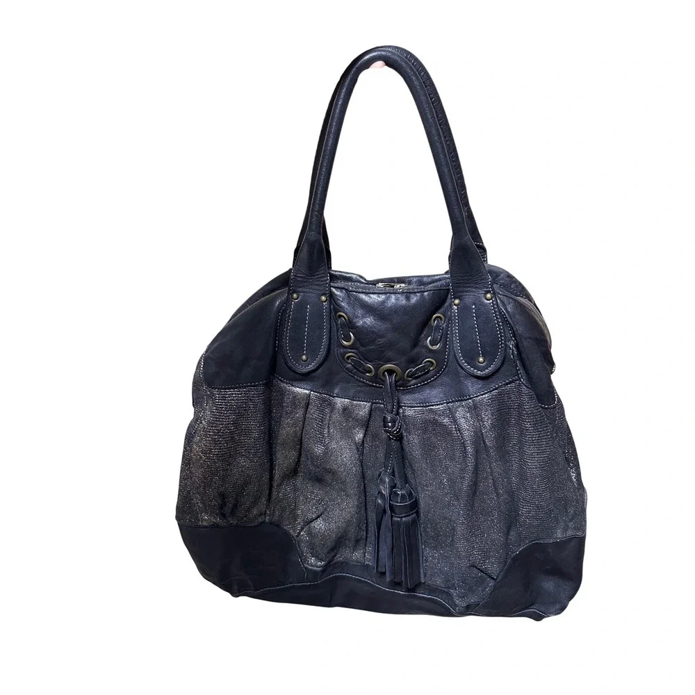 Giorgio Brato Leather Satchel Metallic Textured Tassel Bag Italy Y2K